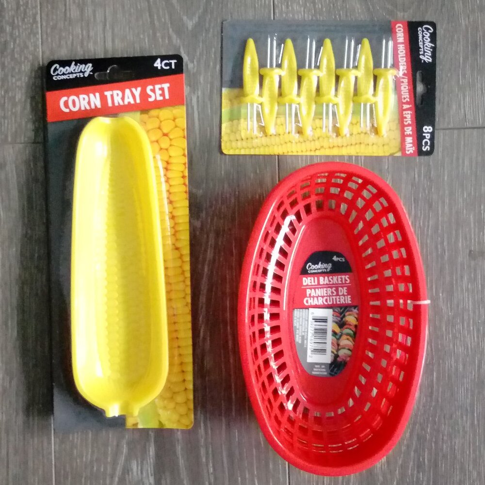 BN Cooking Concepts: Corn Trays x4, Corn Holders x8, Deli Baskets x4